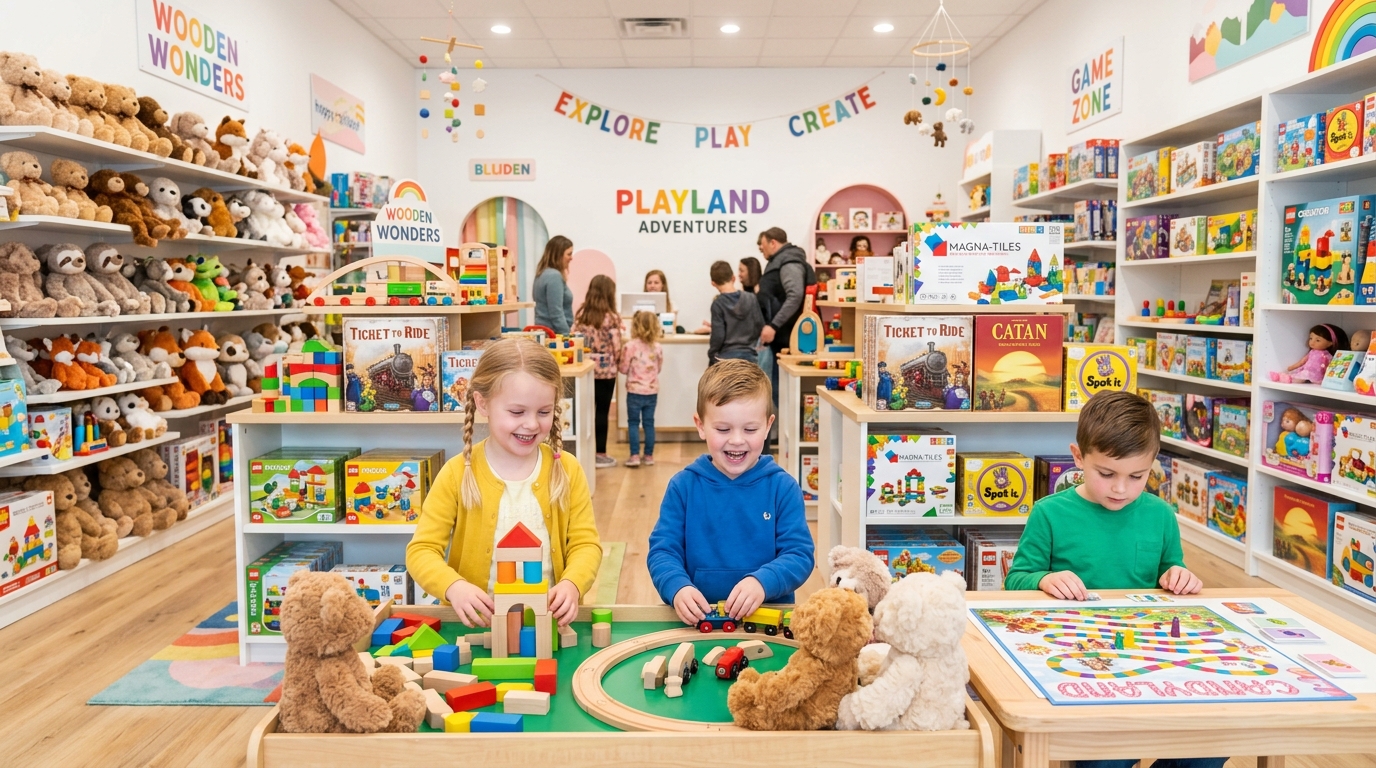 Kids playing with toys at Playhouse Games and Toy Store